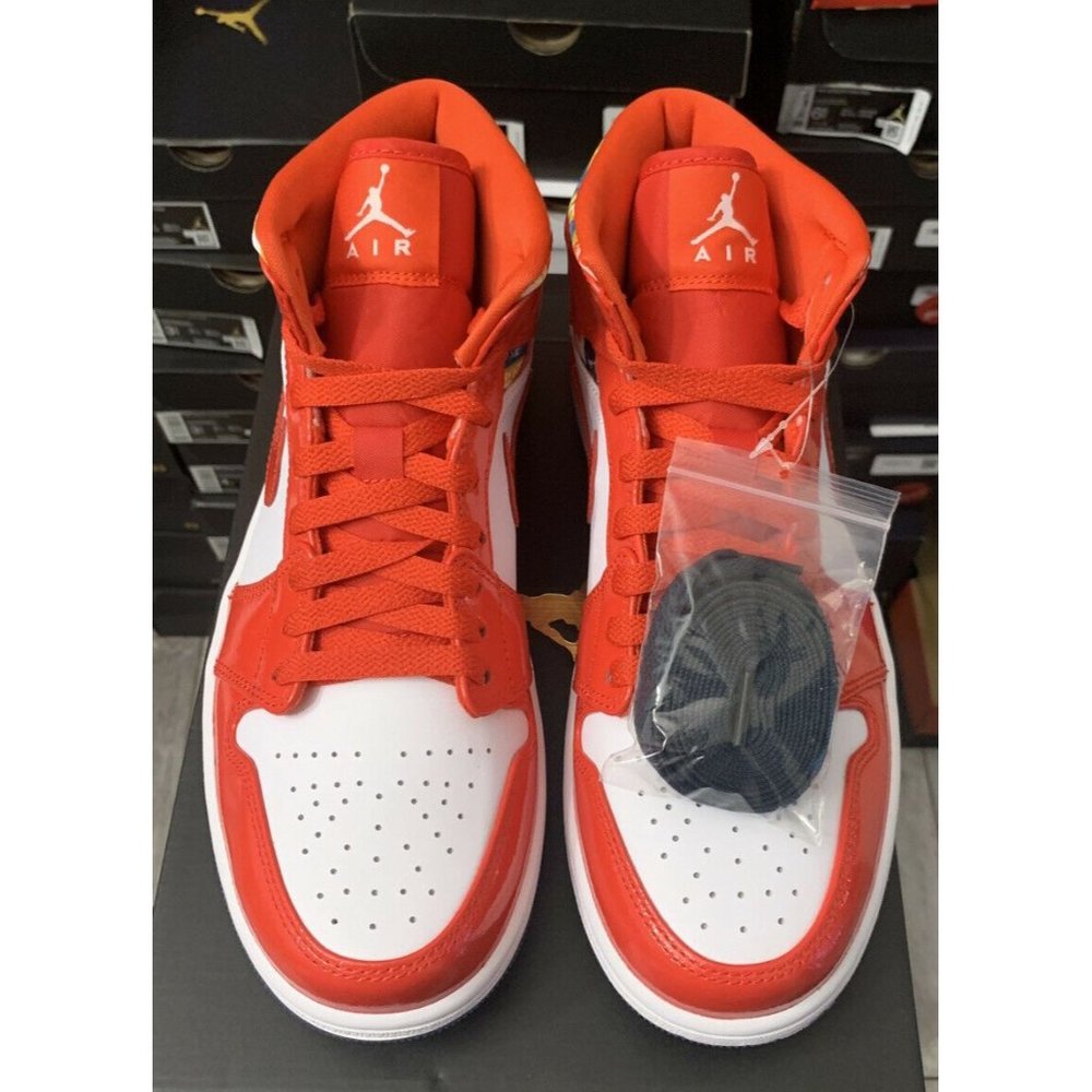 Nike Air Jordan 1 Mid SE Barcelona Sweater Chile Red Patent Shoes DC7294-600 - Picture 3 of 5